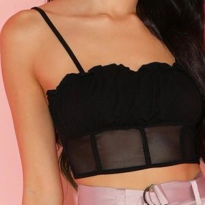 SHEIN frill trim mesh crop top
